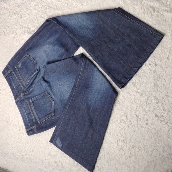 ELIE Tahari Blue Dark Wash Light Distressed  Mid Rise Flare Leg Denim Jeans - Picture 15 of 15